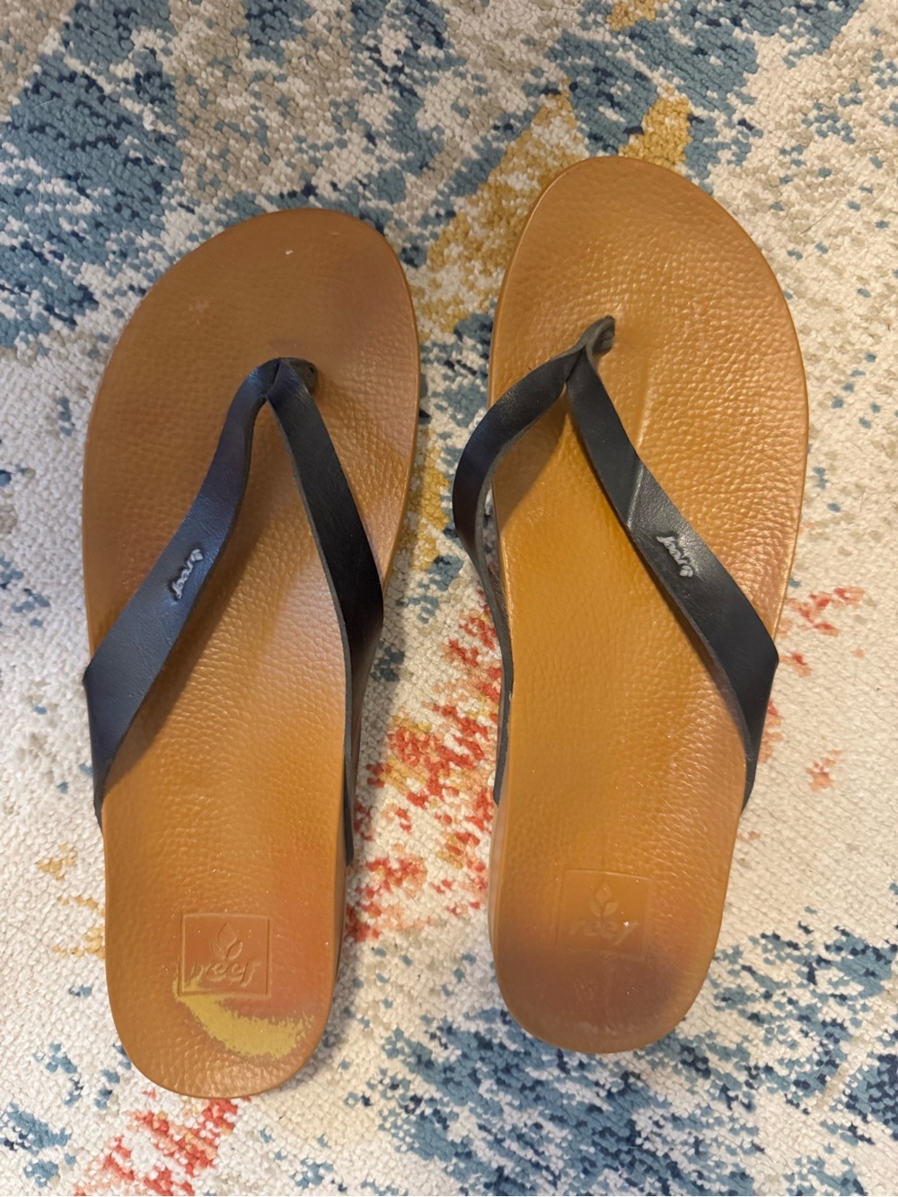 Women’s Reef Brown Footbed Flip Flops with Black Straps 10